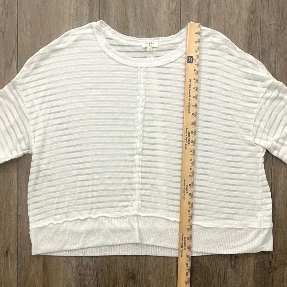 UMGEE Oversized Boxy Shirt White Textured Coastal Sheer Boho Short Sleeve Crop L - Picture 4 of 8